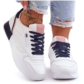 PM1 Kožená sportovní obuv Merida White a Navy s šněrováním na platformě bílý PM1 Kožená sportovní obuv Merida White a Navy s šněrováním na platformě bílý