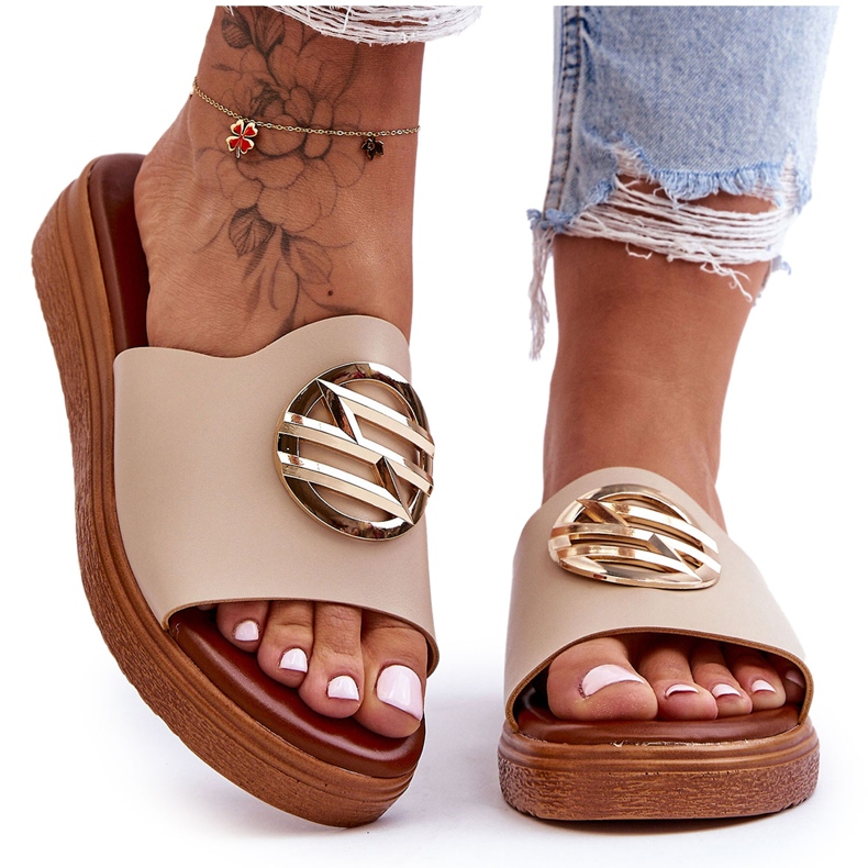 Dámské Pantofle Béžové Tajemství S Dekorací béžový