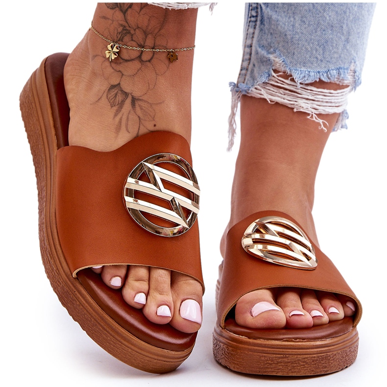 Dámské pantofle Camel Secrets zdobené hnědý