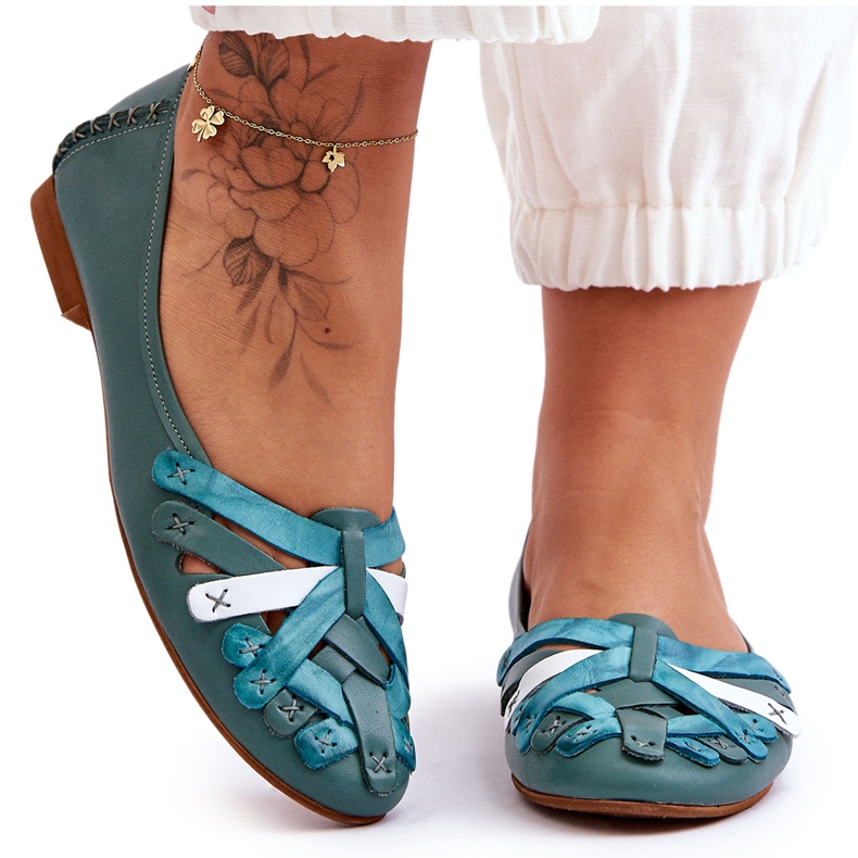 Dámské kožené baleríny Maciejka 01358-36 Tyrkysová zelená