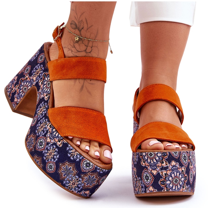 Kožené sandály na vysokém podpatku Maciejka 06089-18 Oranžová oranžový