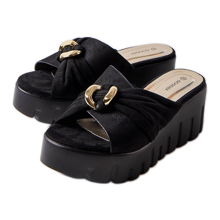 Goodin Černé dámské pantofle na klínku Laura černá