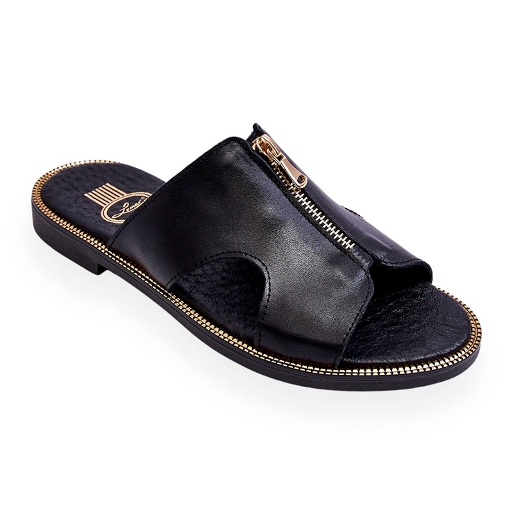 Lemar Dámské pantofle s ozdobným zipem Black Clarence černá