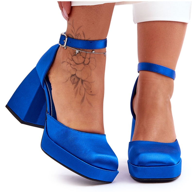 Módní lodičky na masivních podpatcích modrá Sandia modrý