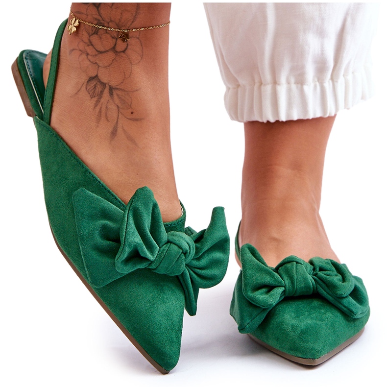 Dámské nazouvací baleríny s mašlí Zelená Nadine