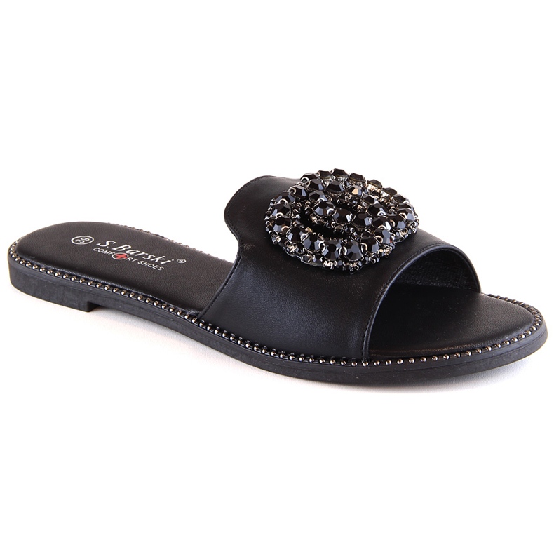 Dámské ploché pohodlné pantofle se zirkony černé S.Barski Kv 520-30 černá