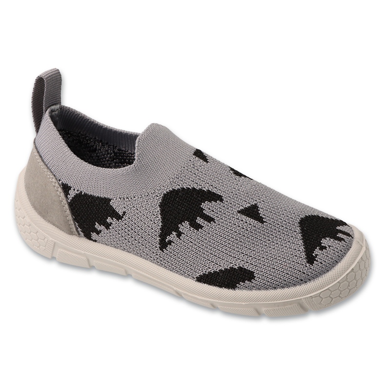 Dětské papuče Befado, šedé 102X005, nášivka černý medvěd šedá