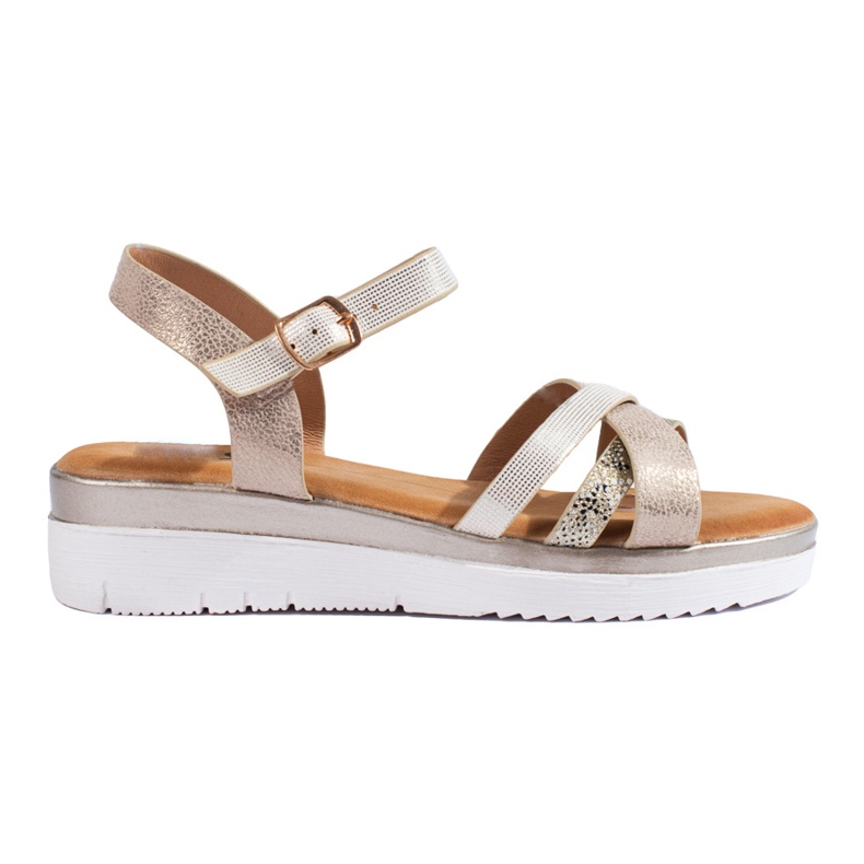 Pohodlné sandály na nízkém klínku Shelovet béžové a zlaté barvy zlatý
