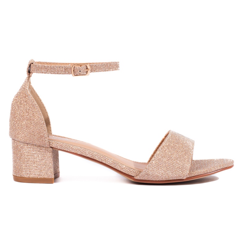 Elegantní třpytivé sandály na nízkém podpatku Shelovet gold zlatý Elegantní třpytivé sandály na nízkém podpatku Shelovet gold zlatý