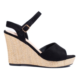 Černé espadrilky Shelovet na vysokém klínu černý
