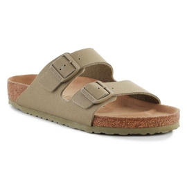 Birkenstock Rivet Logo Vegan Canvas Faded Slides 1023958 zelený