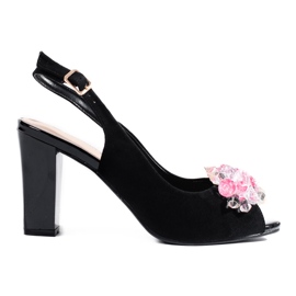 Dámské sandály na vysokém podpatku s krystaly Shelovet černé černá