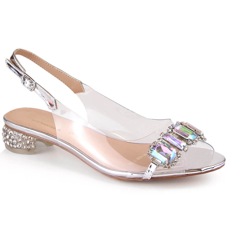 Stříbrné ploché sandály se zirkony S.Barski MR1037-11 stříbrný