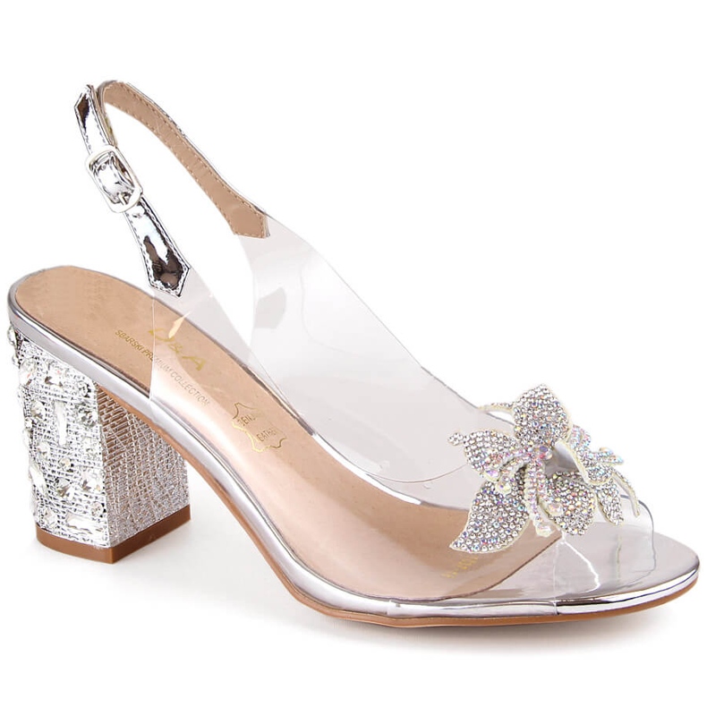Dámské transparentní stříbrné sandály se zirkony S.Barski MR1037-18 stříbrný