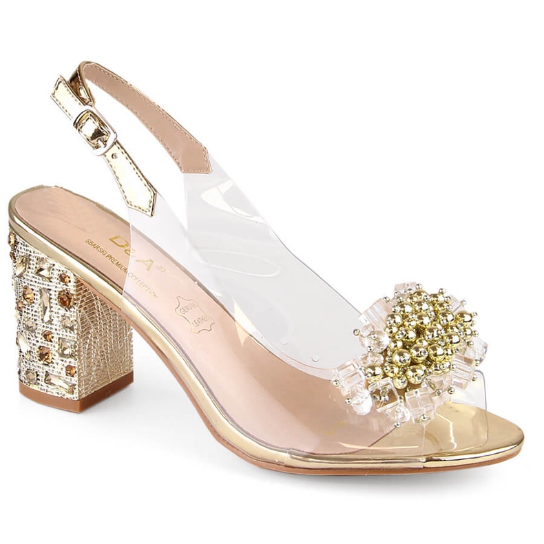 Dámské transparentní sandály na zlatém sloupku s korálky S.Barski MR1037-19 zlatý