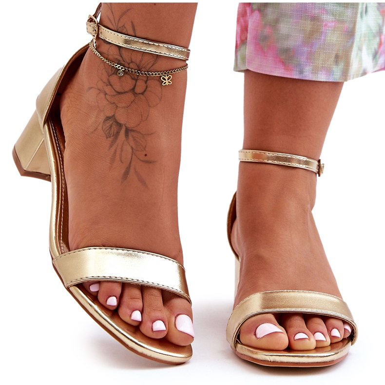 Kožené sandály na podpatcích Obyčejné zlaté Inspire Me! zlatý