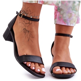 Kožené sandály na podpatku Plain Black Inspire Me! černý