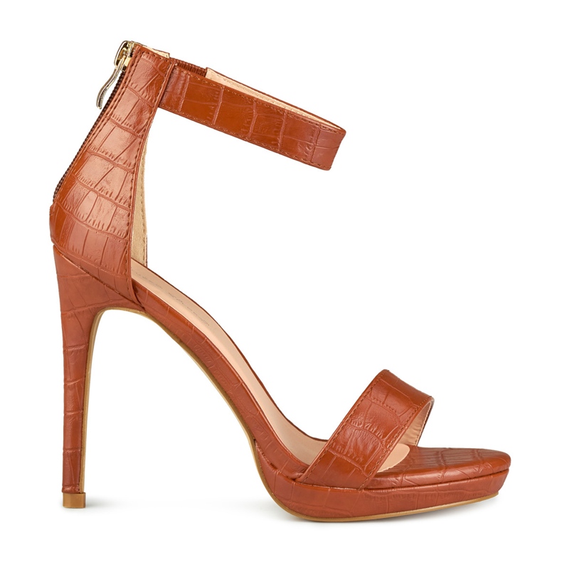 Dámské karamelové sandály na vysokém podpatku hnědý