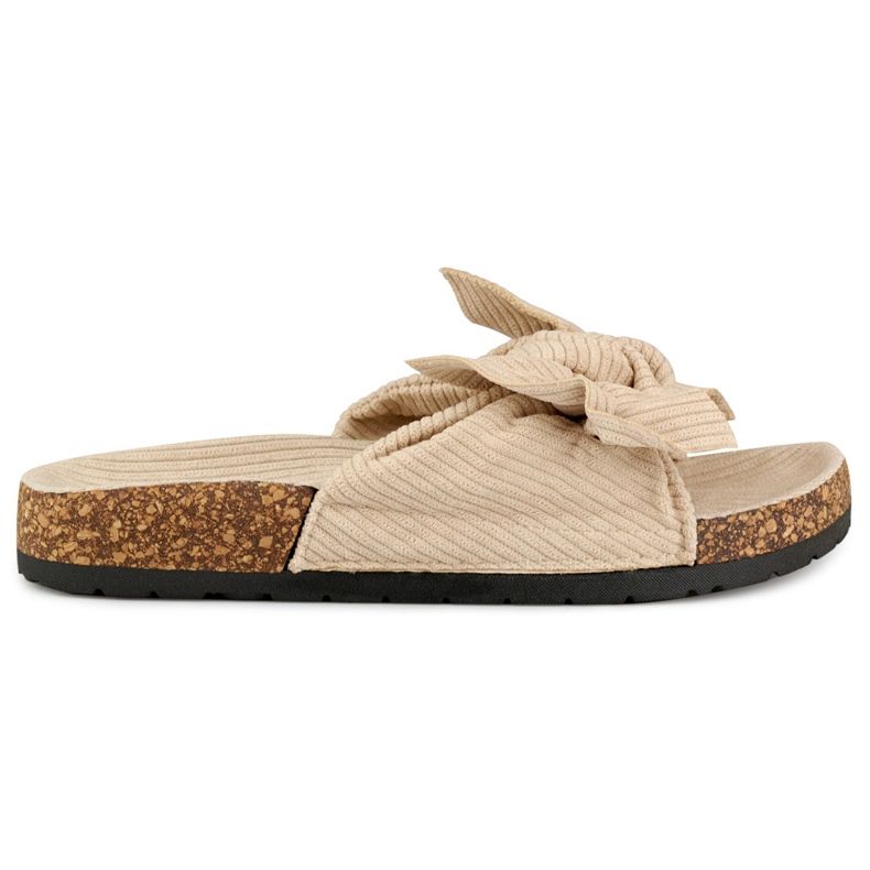 Klasické semišové béžové dámské pantofle s mašlí béžový