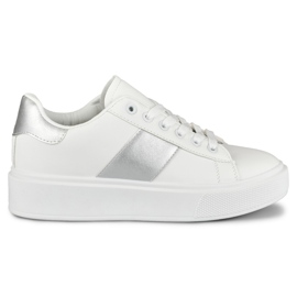 Dámské bílé tenisky na platformě se stříbrným doplňkem bílý