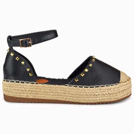 Černé espadrilky se zapínáním na cvočky u kotníku černý