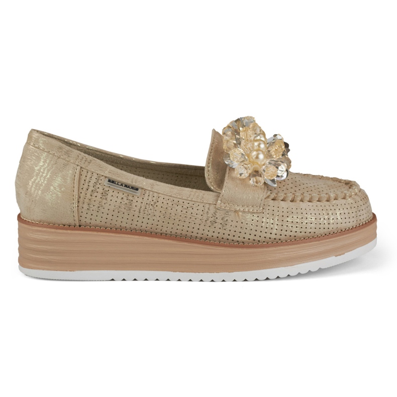 Prolamované boty na platformě s ozdobou béžový