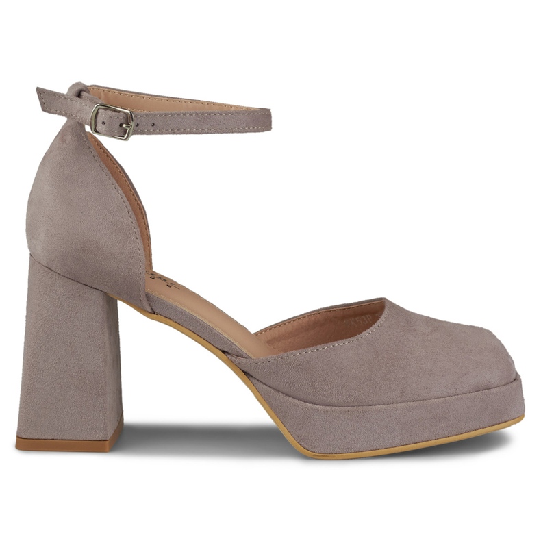 Lodičky na širokém podpatku se zapínáním u kotníku šedá
