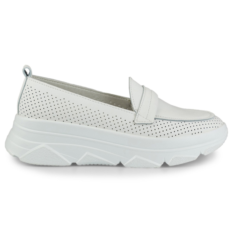 Pohodlné prolamované bílé boty vyrobené z přírodní kůže bílý