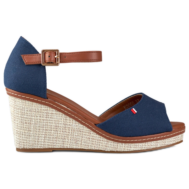 Dámské tmavě modré sandály na klínku značky Tomm modrý