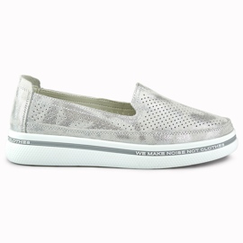 Dámské prolamované kožené boty stříbro