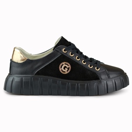 Černé kožené sportovní boty se zlatými detaily černý