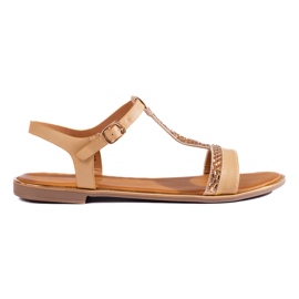 Ploché béžové dámské sandály s krystaly Shelovet béžový