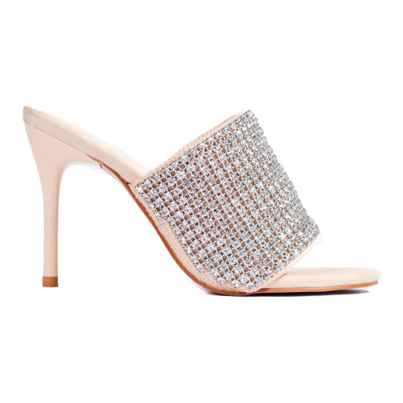 Elegantní sandály na podpatku se zirkony Shelovet béžové béžový
