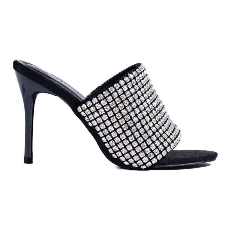 Elegantní sandály Shelovet na černém podpatku se zirkony černá
