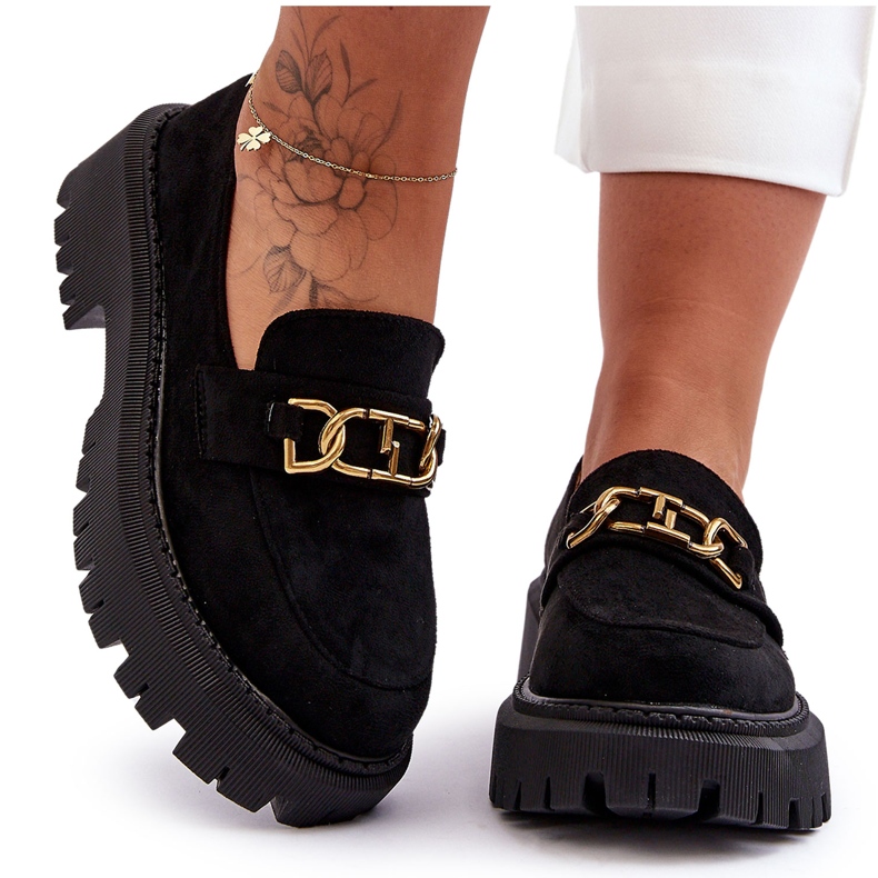 FB2 Dámské semišové mokasíny na platformě Black Larey černá