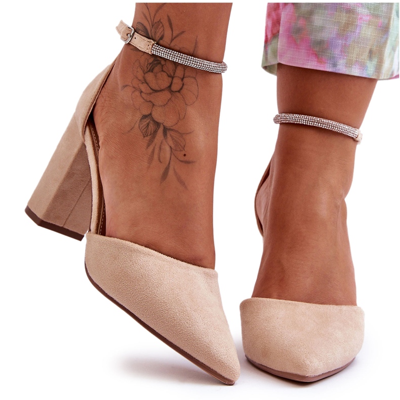 Semišové lodičky se zirkony béžový diamant