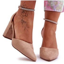 Tmavě béžové diamantové semišové lodičky s kubickými zirkony béžový