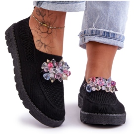 PM1 Dámské nazouvací tenisky s kamínky černé jednoduché černá