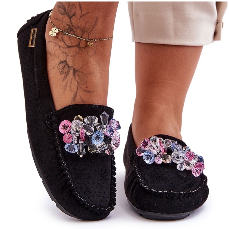 PM1 Módní semišové mokasíny s ozdobami Black Delima černá PM1 Módní semišové mokasíny s ozdobami Black Delima černá