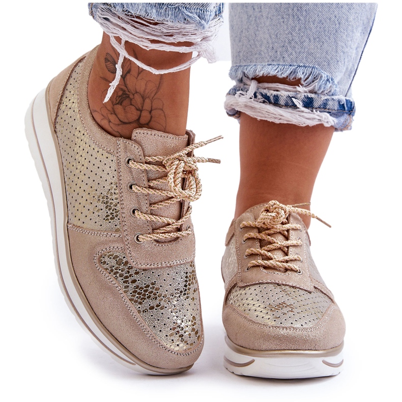 Kožená sportovní obuv s perforací S.Barski AL22246 Gold zlatý