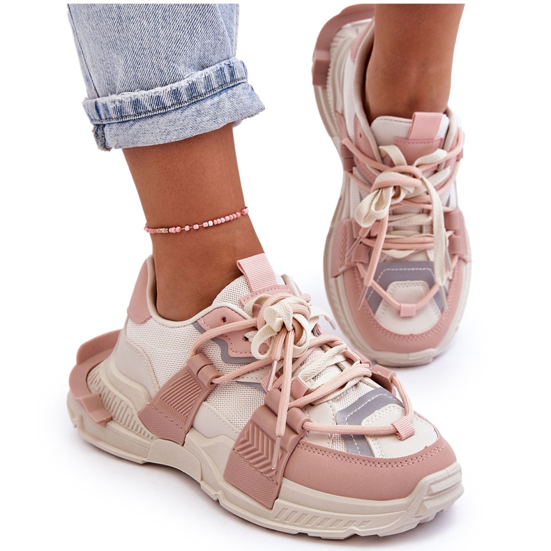 PS1 Dámská módní šněrovací sportovní obuv Béžovo-růžová Chillout! béžový