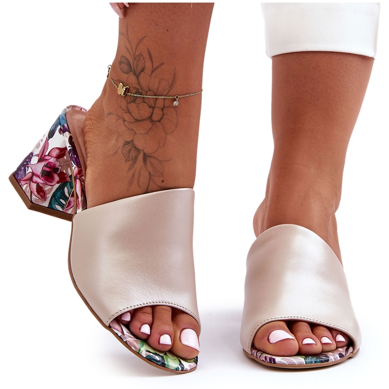 Lewski Shoes Dámské kožené boty Leski na vysokém podpatku 3209/K Pearl Beige béžový