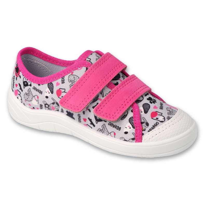 Befado dětské pantofle 772X005, šedé a růžové s pejsky šedá