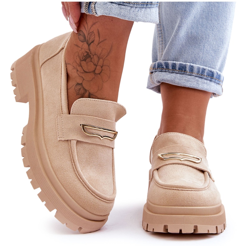 PS1 Dámské semišové slip-on mokasíny Béžová Pure Love béžový