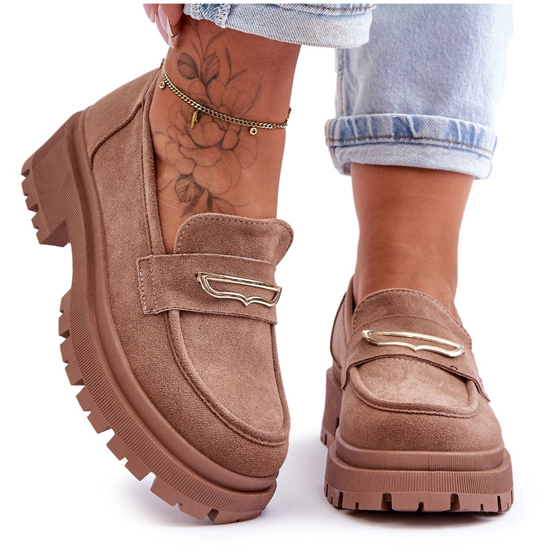 PS1 Dámské semišové slip-on mokasíny tmavě béžová Pure Love béžový