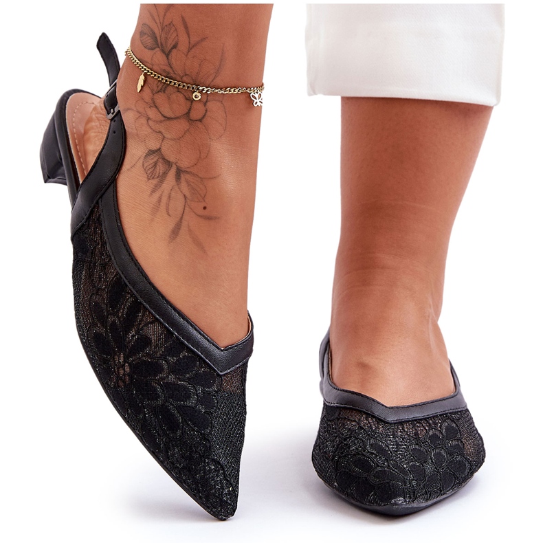 PG1 Dámské květinové baleríny Black Adore černá