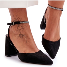 PG1 Semišové lodičky S Ozdobným Páskem Černá Lirosa PG1 Semišové lodičky S Ozdobným Páskem Černá Lirosa