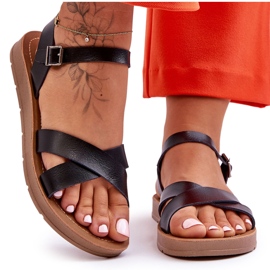 Klasické černé dámské kožené sandály Talisma černá