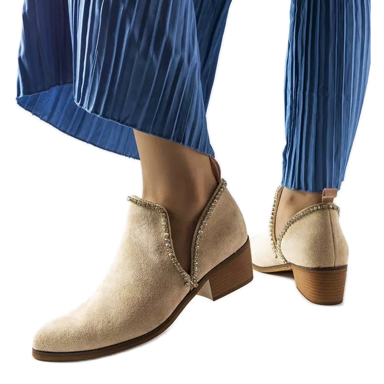 Béžové kotníkové boty zdobené kamínky Ditten béžový