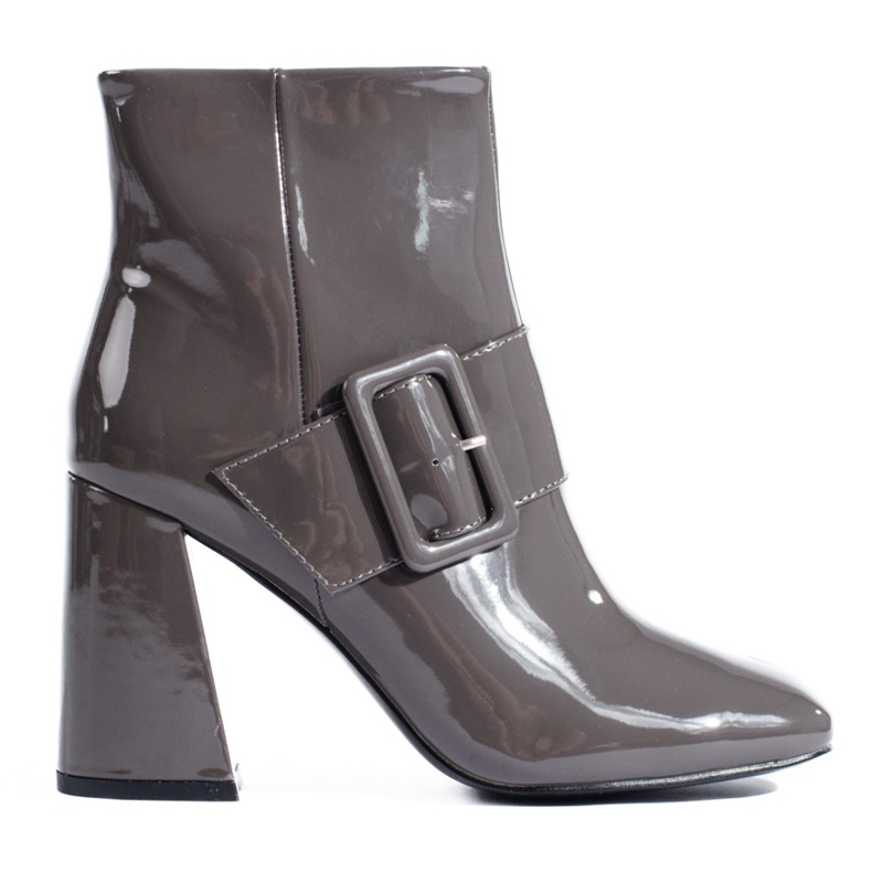 Patentově šedé kozačky na podpatku od Shelovet šedá